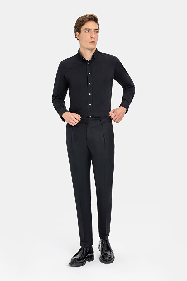 BLACK PLAIN FLANNEL TROUSERS