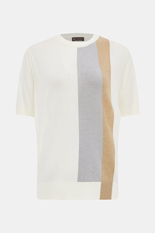 BEIGE BASIC / ROUND NECKLINE SHORT SLEEVE BLOUSE