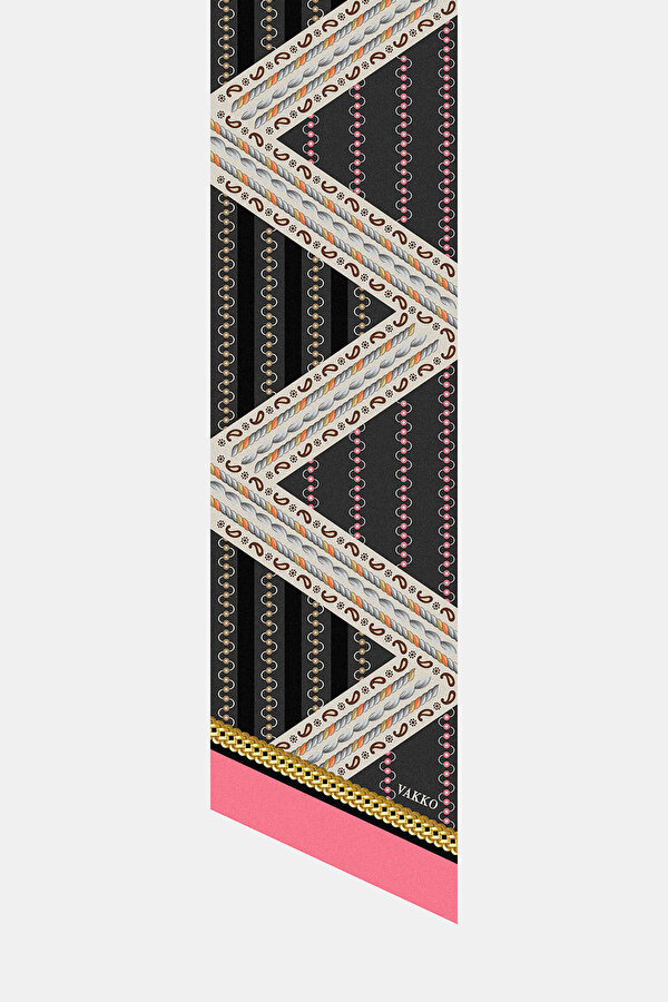 BLACK GEOMETRIC DESIGN TWILL FOULARD