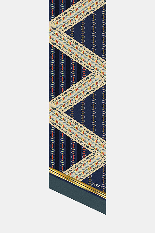 NAVY BLUE GEOMETRIC DESIGN TWILL FOULARD