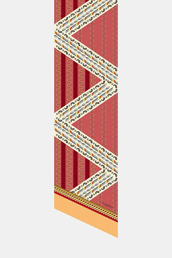RED GEOMETRIC DESIGN TWILL FOULARD