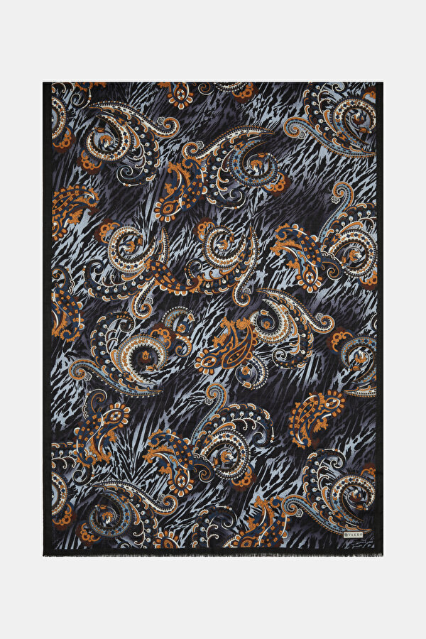 ANTHRACITE PAISLEY PATTERNED VOILE SILK SHAWL