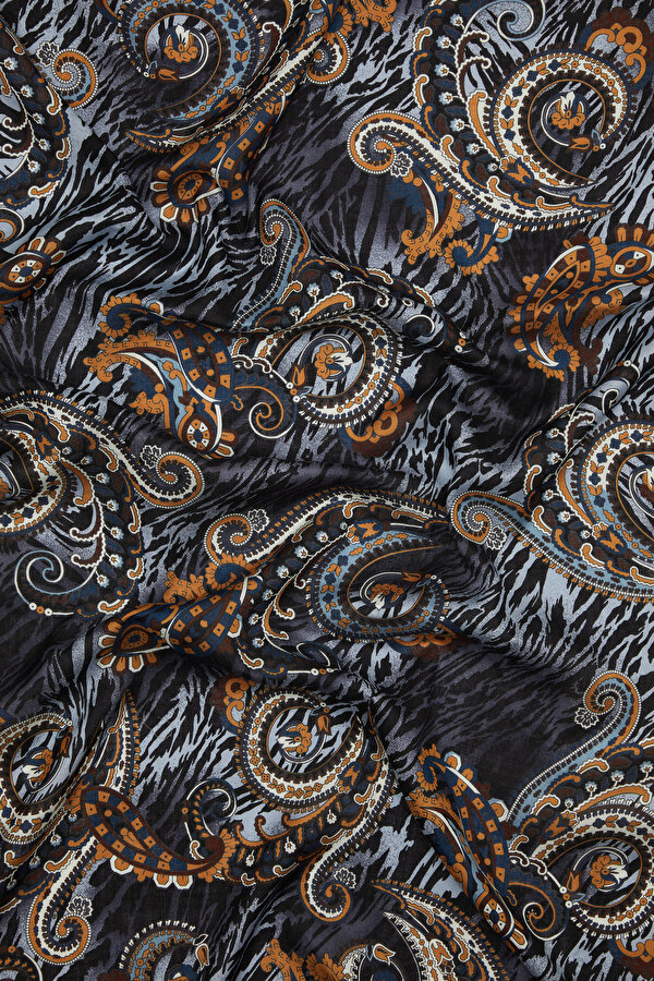 ANTHRACITE PAISLEY PATTERNED VOILE SILK SHAWL 2
