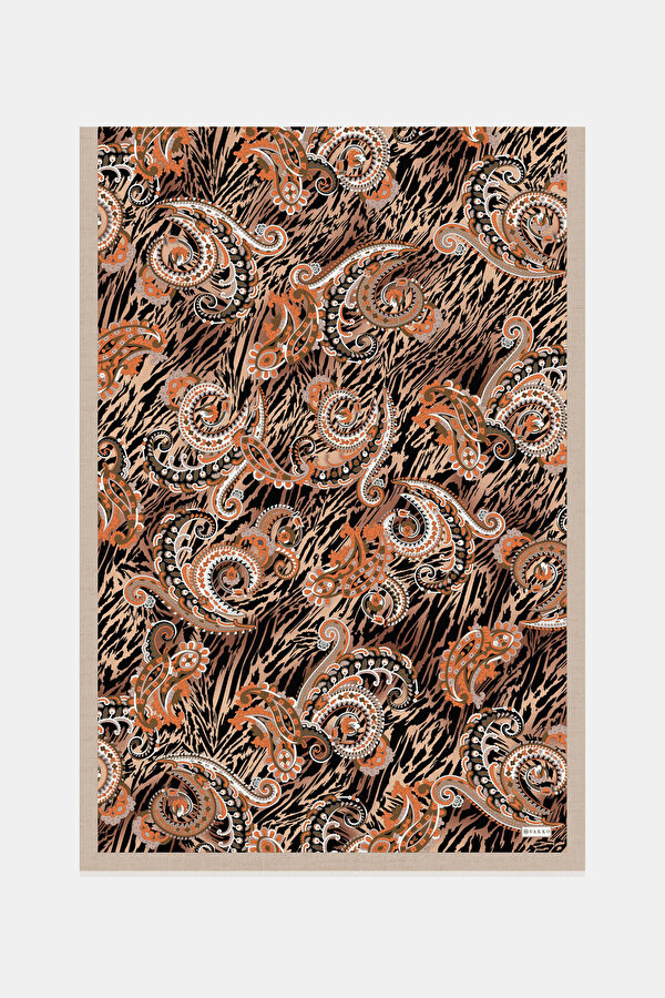 BLACK PAISLEY PATTERNED VOILE SILK SHAWL