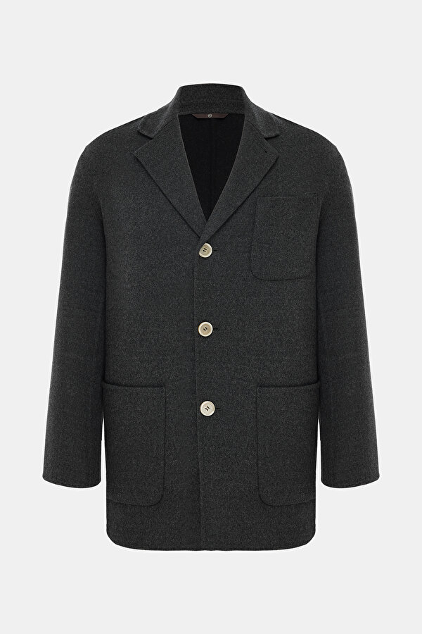 BLACK WOOL ELASTANE COAT