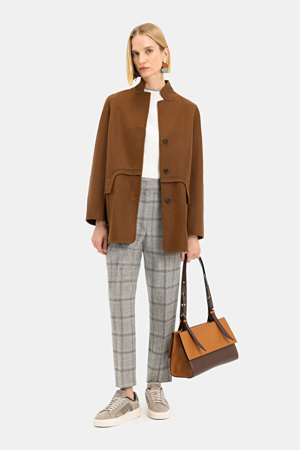 BROWN WOOL/POLYAMIDE REEFER JACKET