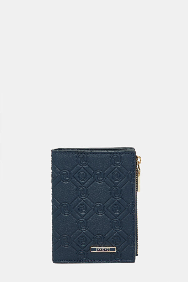 NAVY BLUE MONOGRAM LEATHER WALLET