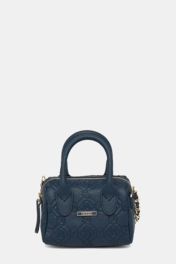 Women Blue Vakko Navy Monogram Leather Bag