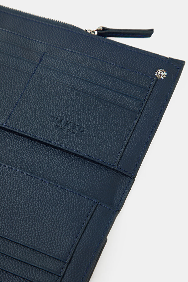 NAVY BLUE MONOGRAM LEATHER WALLET 6