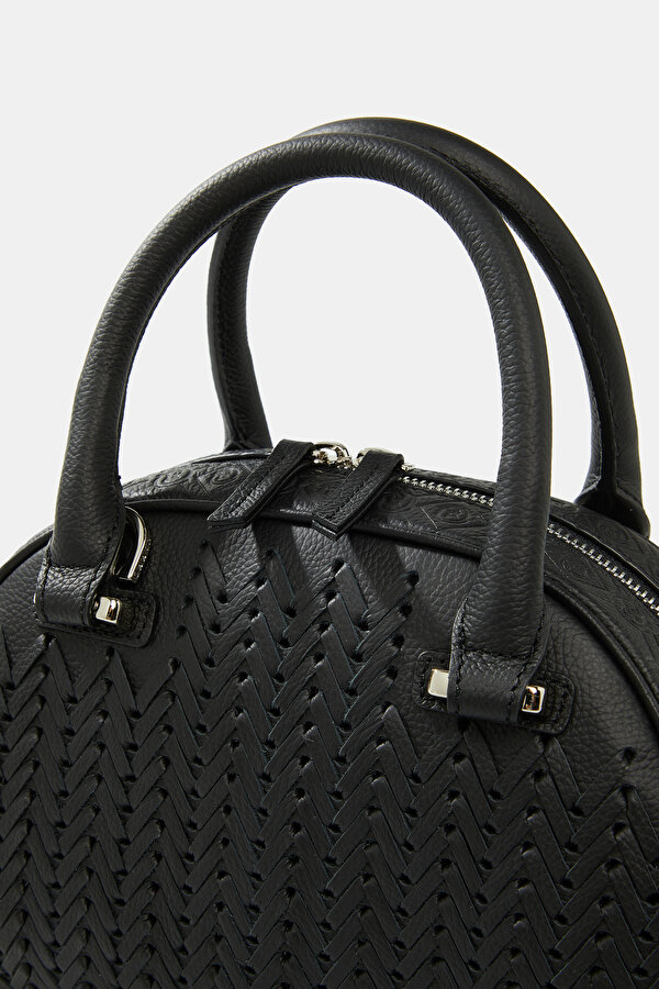 BLACK MONOGRAM LEATHER BAG 6