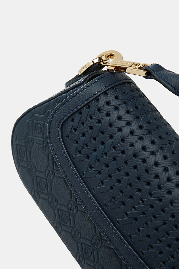NAVY BLUE MONOGRAM LEATHER BAG 6