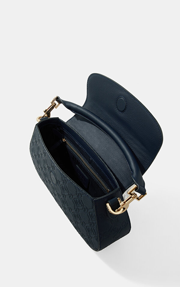 NAVY BLUE MONOGRAM LEATHER BAG 7