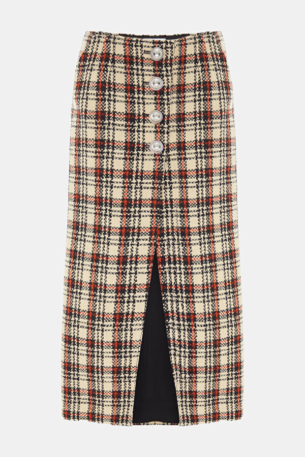 BEIGE DESIGN FILLED WOOL SKIRT