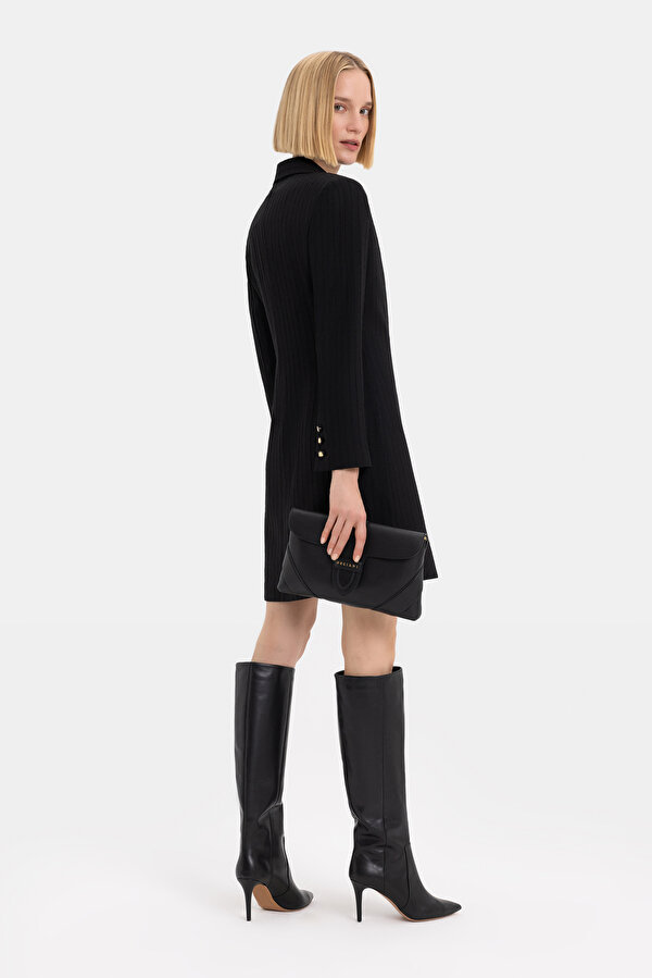 BLACK LONG SLEEVE ASYMMETRIC DRESS 2