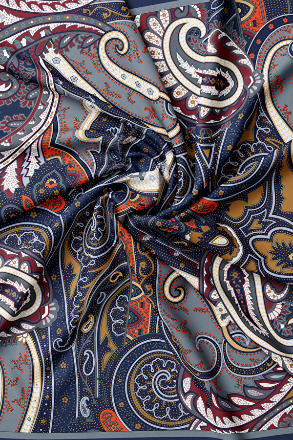 LACİVERT ŞAL DESENLİ TWILL EŞARP 2