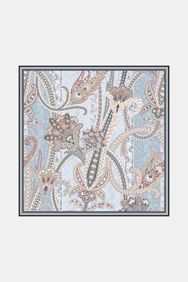 LIGHT GREY PAISLEY PATTERNED TWILL SCARF