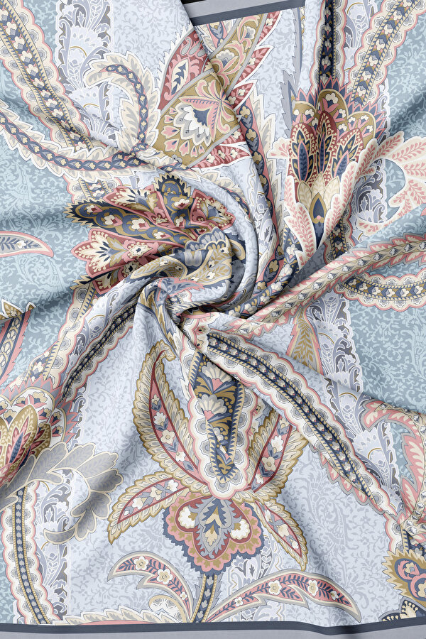 LIGHT GREY PAISLEY PATTERNED TWILL SCARF 2