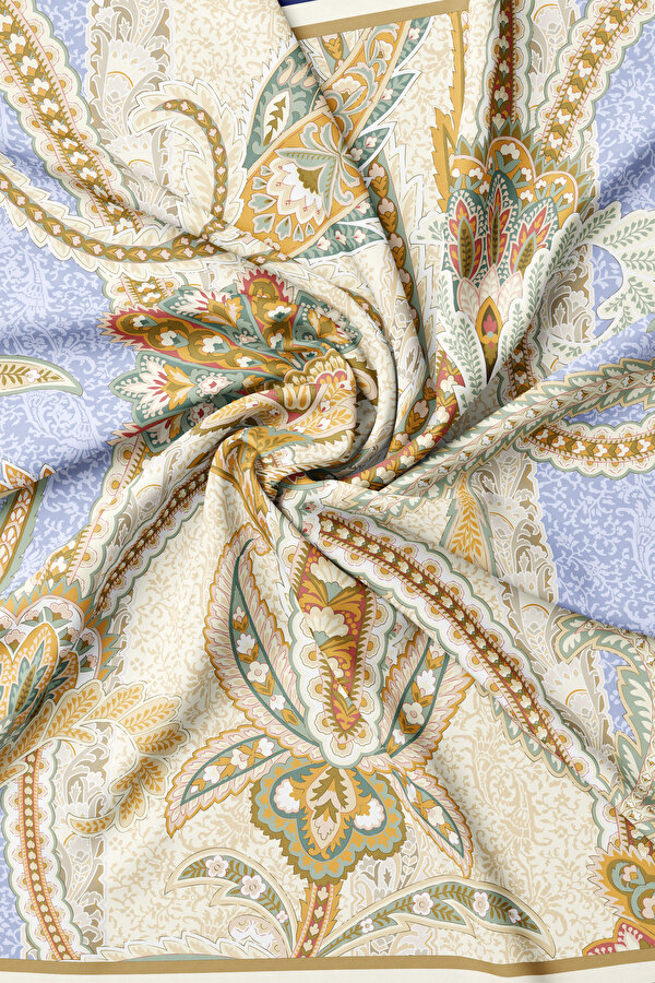 ECRU PAISLEY PATTERNED TWILL SCARF 2