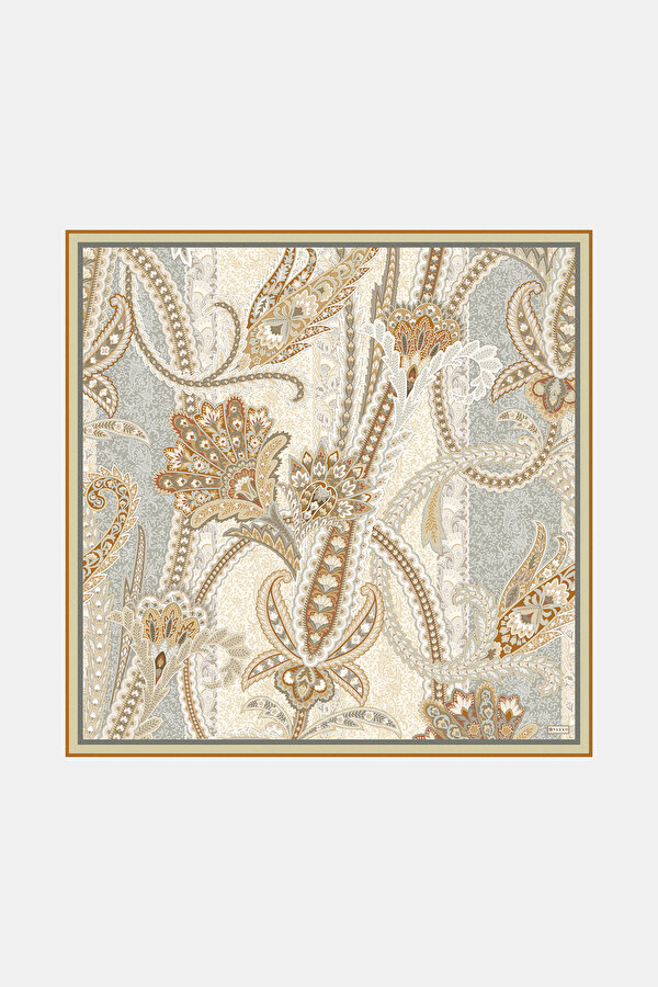 CAMEL PAISLEY PATTERNED TWILL SCARF