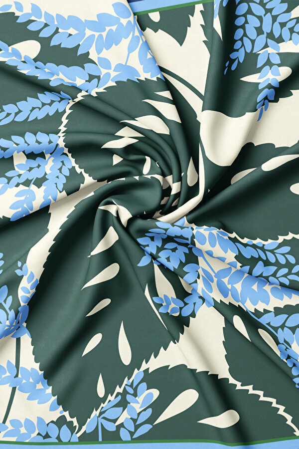 EKRU ÇİÇEK DESENLİ TWILL EŞARP 2