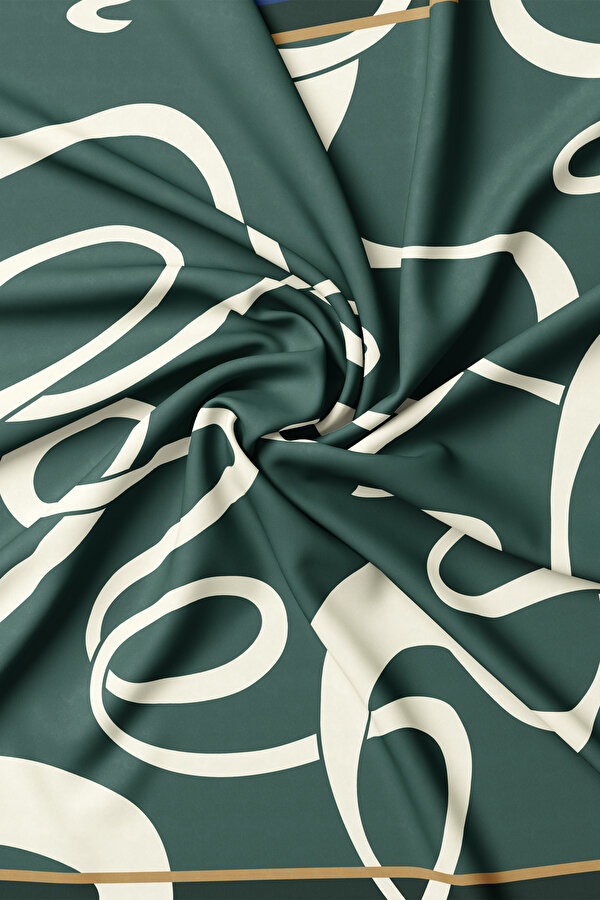 ZÜMRÜT YEŞİLİ GEOMETRİK DESENLİ TWILL EŞARP 2