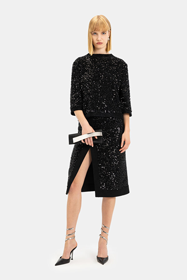 BLACK SEQUINED SKIRT