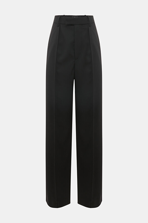 BLACK STRAIGHT CUT WOOL TROUSERS