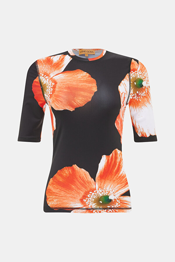 MULTICOLOR FLORAL PATTERN SHORT SLEEVE BLOUSE