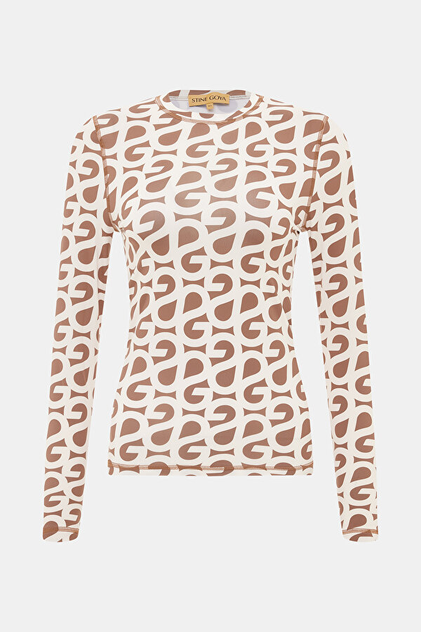 WHİTE DESİGN FILLED LONG SLEEVE BLOUSE
