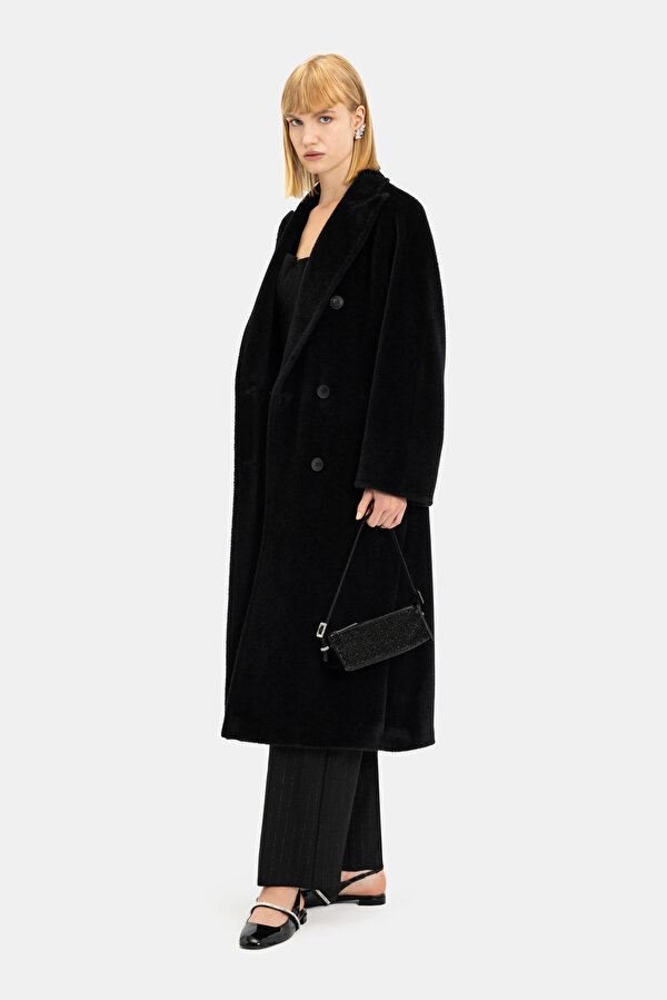 BLACK WOOL/CASHMERE OVERCOAT