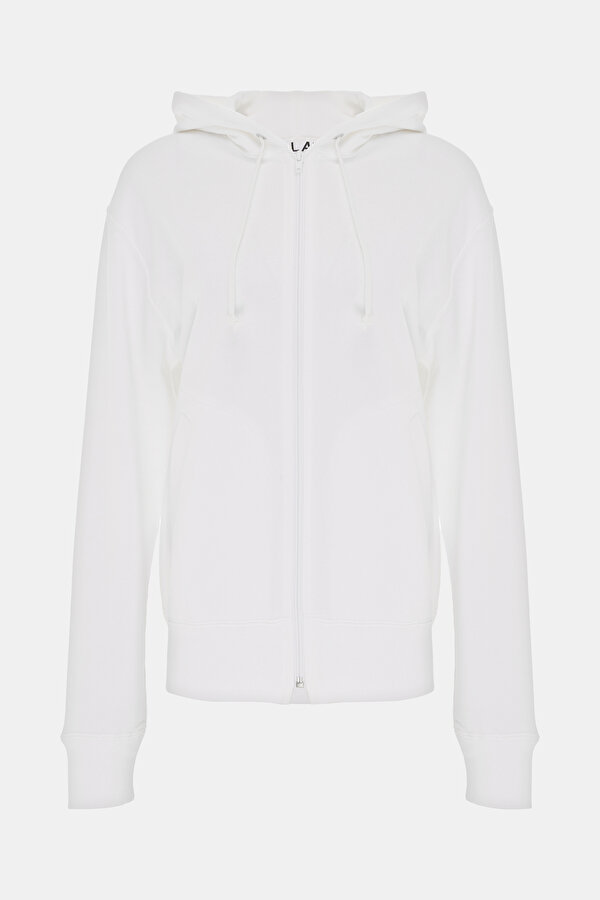 WHİTE RELAX FİT HOODİE SWEATSHIRT