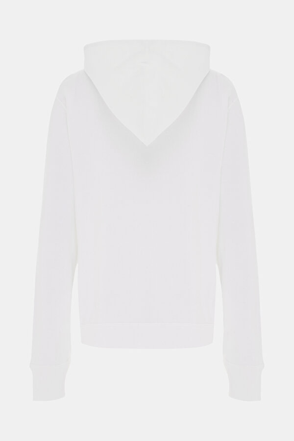 WHİTE RELAX FİT HOODİE SWEATSHIRT 2