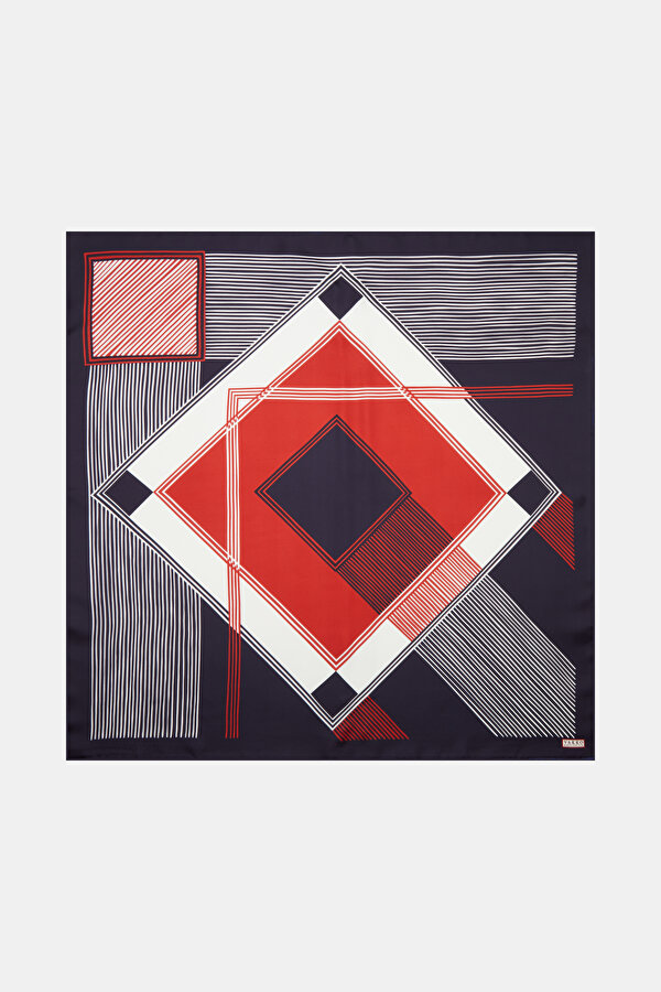 NAVY BLUE GEOMETRIC DESIGN TWILL SCARF