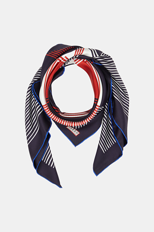 NAVY BLUE GEOMETRIC DESIGN TWILL SCARF 2