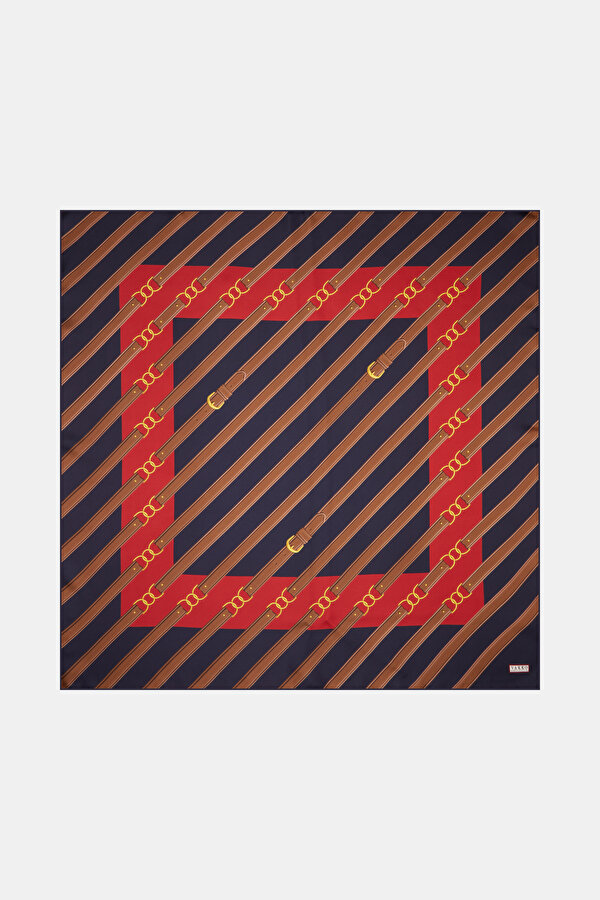NAVY BLUE GEOMETRIC DESIGN TWILL SCARF