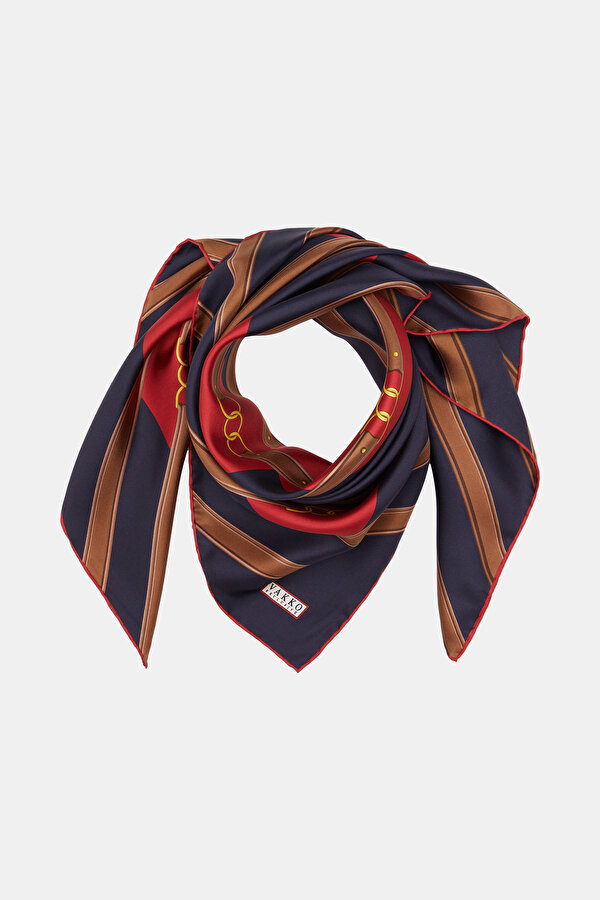 NAVY BLUE GEOMETRIC DESIGN TWILL SCARF 2