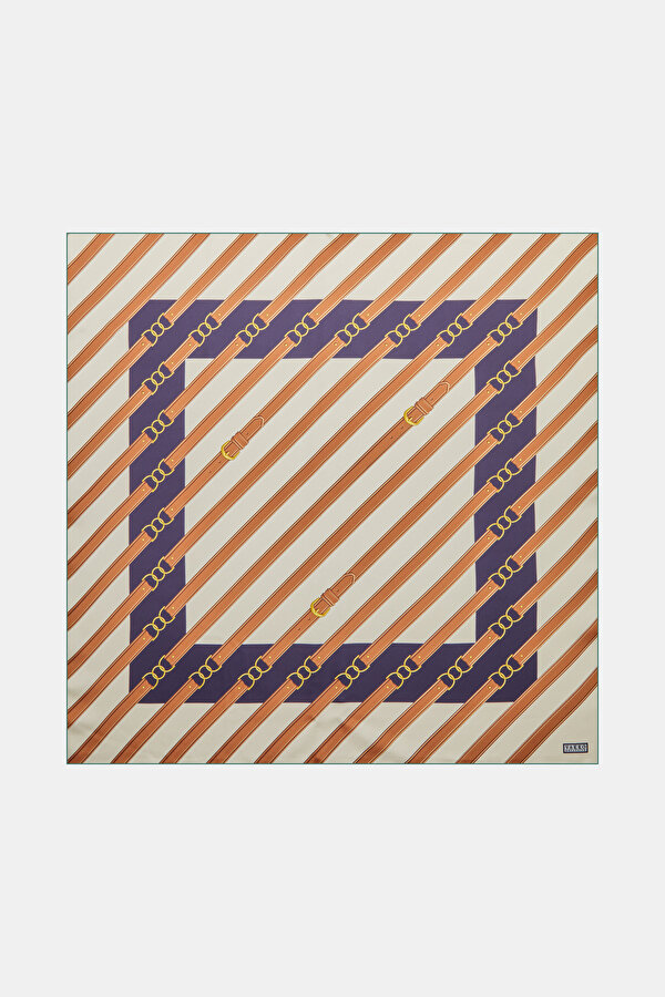 ECRU GEOMETRIC DESIGN TWILL SCARF