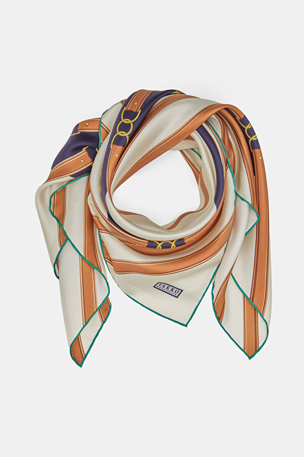 ECRU GEOMETRIC DESIGN TWILL SCARF 2