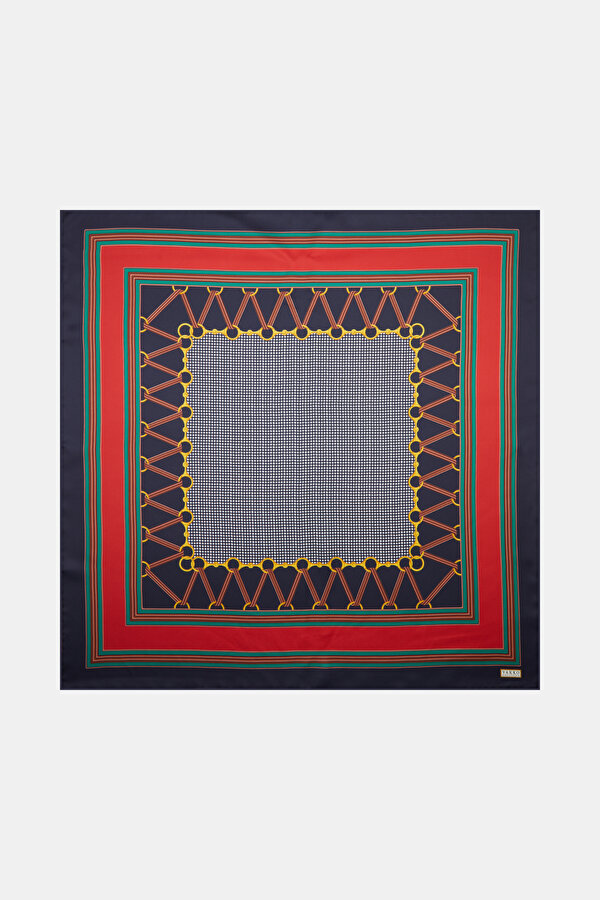 NAVY BLUE GEOMETRIC DESIGN TWILL SCARF