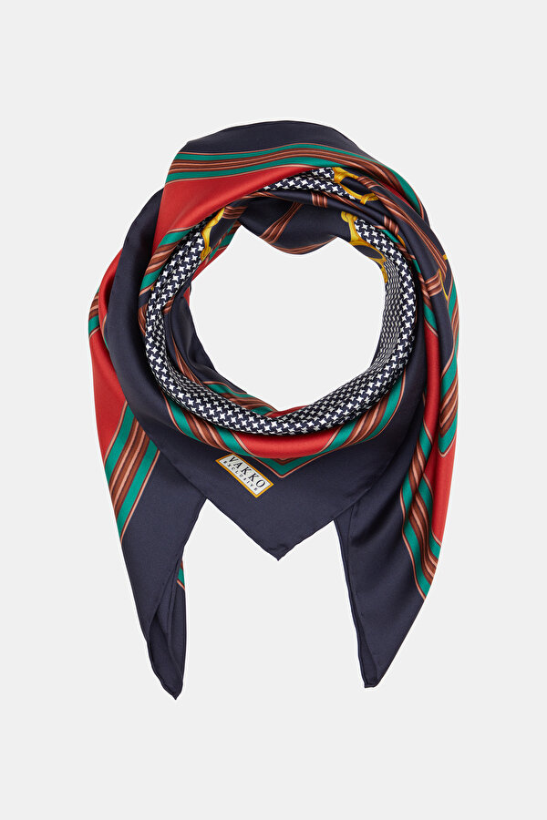 NAVY BLUE GEOMETRIC DESIGN TWILL SCARF 2