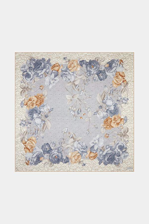 BLUE FLORAL PATTERN TWILL SCARF