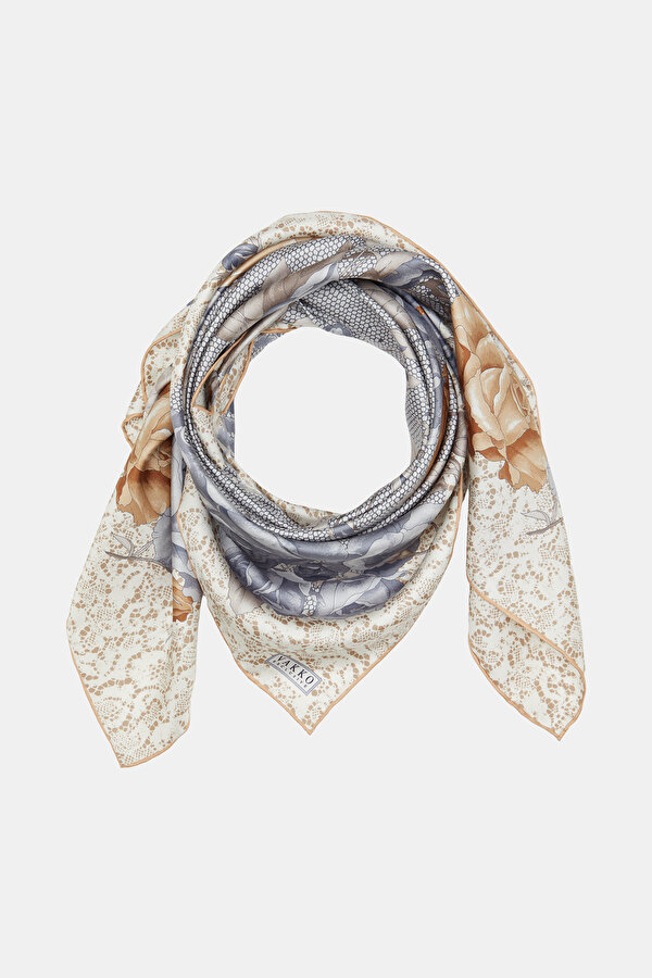 BLUE FLORAL PATTERN TWILL SCARF 2
