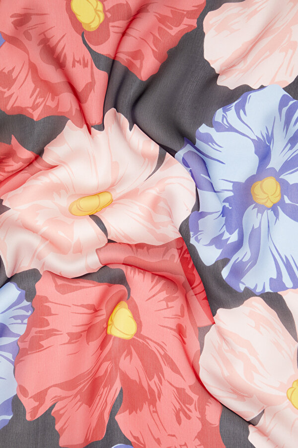 NAVY BLUE FLORAL PATTERN CHIFFON SHAWL 2