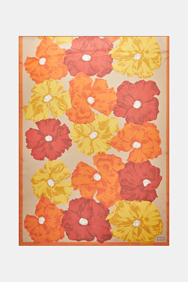 ORANGE FLORAL PATTERN CHIFFON SHAWL