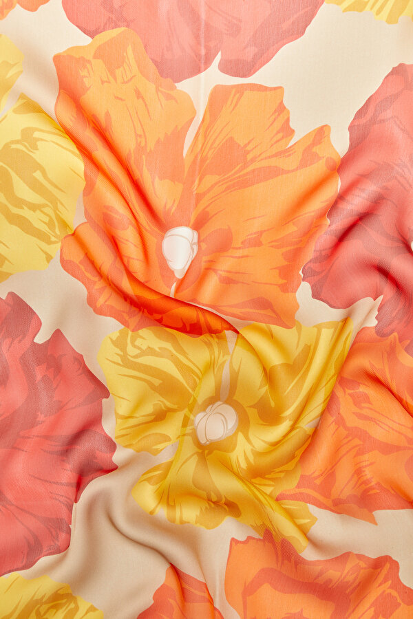 ORANGE FLORAL PATTERN CHIFFON SHAWL 2