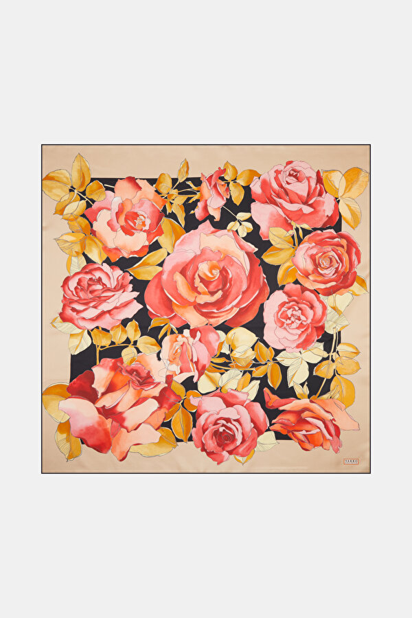 BLACK FLORAL PATTERN TWILL SCARF