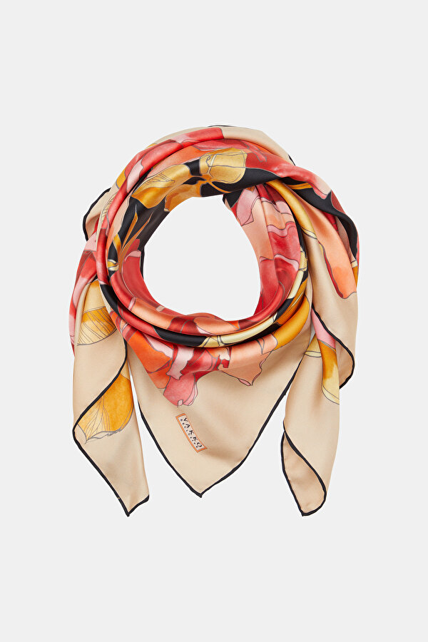 BLACK FLORAL PATTERN TWILL SCARF 2
