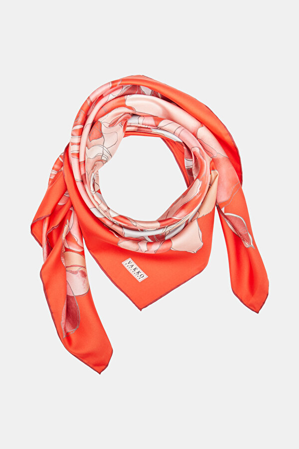 RED FLORAL PATTERN TWILL SCARF 2