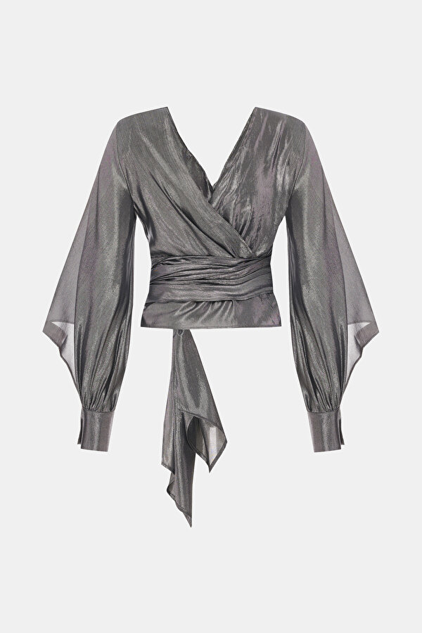 ANTHRACITE V NECK LONG SLEEVE BLOUSE 6