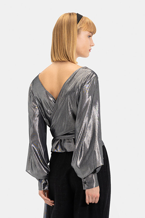 ANTHRACITE V NECK LONG SLEEVE BLOUSE 2